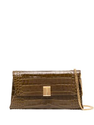 TOM FORD crocodile-embossed leather clutch bag - Brown