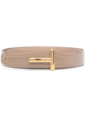TOM FORD crocodile-embossed shiny leather belt - Neutrals