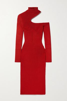 TOM FORD - Cutout Ribbed-knit Turtleneck Midi Dress - Red