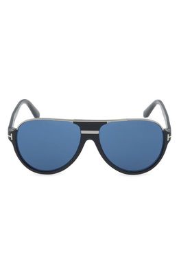 TOM FORD 'Dimitry' 59mm Aviator Sunglasses in Shiny Palladium /Blue