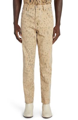 TOM FORD Distressed Leopard Print Tapered Fit Jeans in Aged Leopard Tan