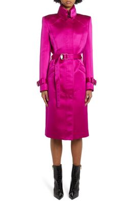 TOM FORD Double Face Silk Satin Trench Coat in Fuxia