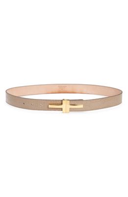 TOM FORD Double T Croc Embossed Calfskin Leather Belt in Warm Taupe