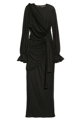 TOM FORD Draped Long Sleeve Sheer Jersey Gown in Black