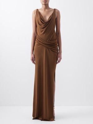 Tom Ford - Draped Twist-front Sleeveless Jersey Gown - Womens - Bronze