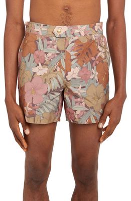 TOM FORD Dusty Hibiscus Print Cotton Swim Trunks in Combo Mil Pink