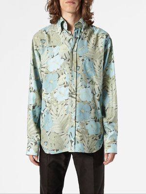 Tom Ford - Dusty Hibiscus-print Twill Shirt - Mens - Blue Multi