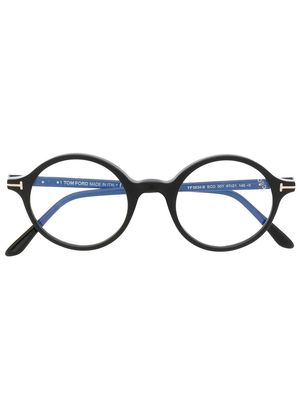 TOM FORD Eyewear logo-plaque round-frame glasses - Black