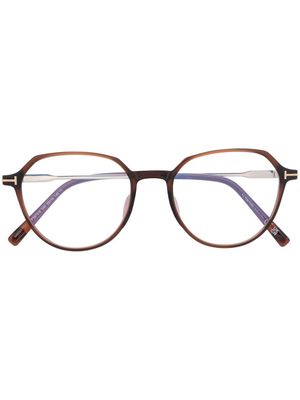 TOM FORD Eyewear T-logo round-frame glasses - Brown