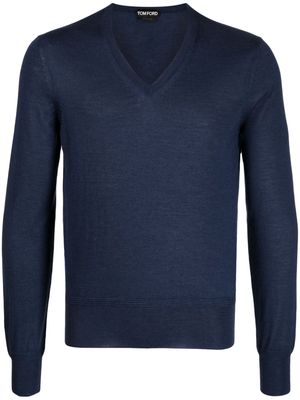 TOM FORD fine-knit V-neck jumper - Blue