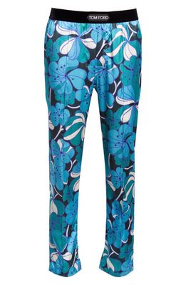 TOM FORD Floral Stretch Silk Pajama Pants in Aquamarine