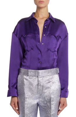TOM FORD Fluid Double Face Satin Western Shirt in Purple Dalhia