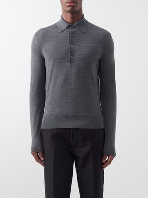 Tom Ford - Half-button Wool Polo Shirt - Mens - Dark Grey