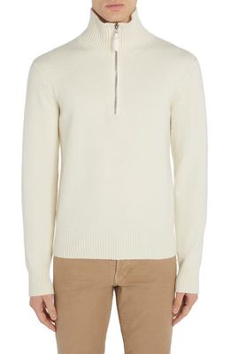 TOM FORD Half Zip Wool & Cashmere Blend Pullover in Ivory