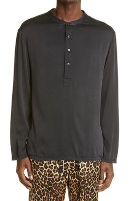 Tom Ford Henley Stretch Silk Pajama Shirt in Black