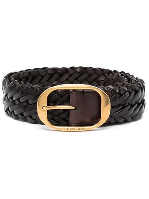 TOM FORD interwoven leather buckle belt - Brown