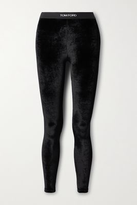 TOM FORD - Jacquard-trimmed Velour Leggings - Black