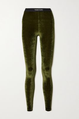 TOM FORD - Jacquard-trimmed Velour Leggings - Green