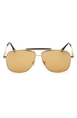 TOM FORD Jaden 60mm Polarized Navigator Sunglasses in Shiny Gold Black/Amber