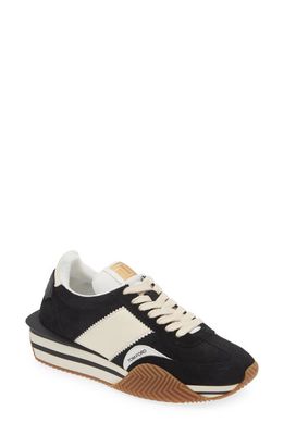 TOM FORD James Mixed Media Low Top Sneaker in Black/Cream