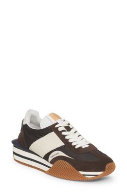 TOM FORD James Mixed Media Low Top Sneaker in Ebony/Ivory /Cream