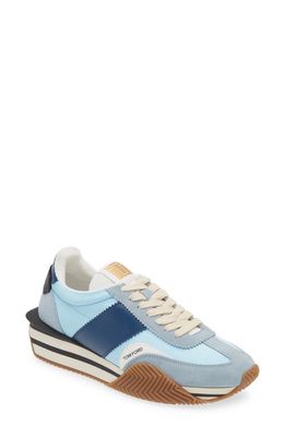 TOM FORD James Mixed Media Low Top Sneaker in Light Blue/Cream