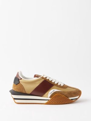 Tom Ford - James Raised-sole Suede And Canvas Trainers - Mens - Beige Brown