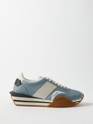 Tom Ford - James Raised-sole Suede And Canvas Trainers - Mens - Blue White