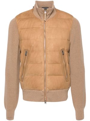 TOM FORD knit-panelled leather puffer jacket - Neutrals