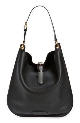 TOM FORD Large Belt Detail Grain Leather Tote in Black