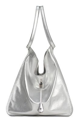 TOM FORD Large Metallic Calfskin Leather Bucket Bag in Silver