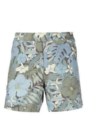 TOM FORD leaf-print swim shorts - Blue