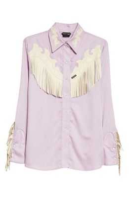 TOM FORD Leather Fringe Western Shirt in Lilac/Chalk