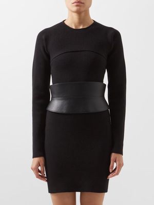 Tom Ford - Leather-panel Wool-blend Mini Dress - Womens - Black