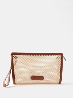 Tom Ford - Leather-trim Mesh Pouch - Mens - Beige