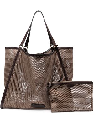 TOM FORD leather-trimmed mesh shoulder bag - Brown