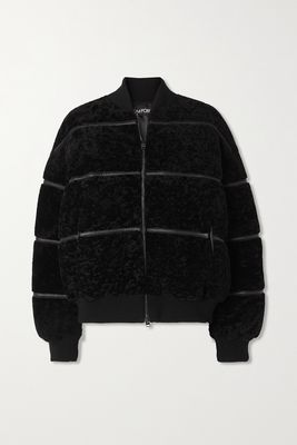 TOM FORD - Leather-trimmed Quilted Shearling Down Bomber Jacket - Black