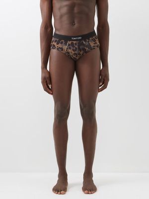 Tom Ford - Leopard-print Cotton-blend Jersey Briefs - Mens - Brown Multi