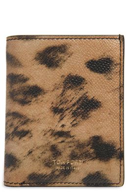 TOM FORD Leopard Print Leather Card Case in Sand/Black