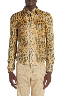 TOM FORD Leopard Print Leather Shirt Jacket in Combo Beige/Brown
