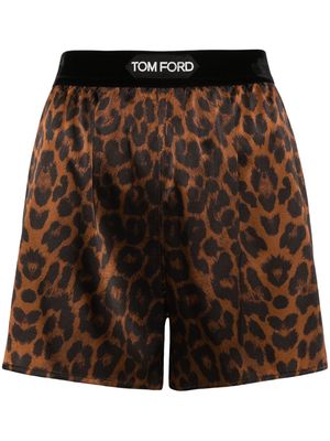 TOM FORD leopard-print silk shorts - Brown