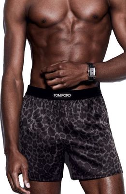 TOM FORD Leopard Print Stretch Silk Boxers in Ink