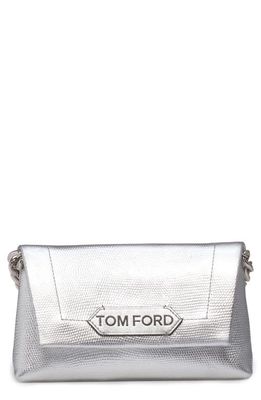 TOM FORD Lizard Embossed Metallic Leather Clutch in Silver