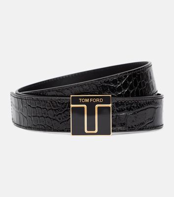 Tom Ford Logo croc-effect patent leather belt