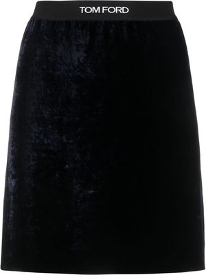 TOM FORD logo-intarsia velvet miniskirt - Blue