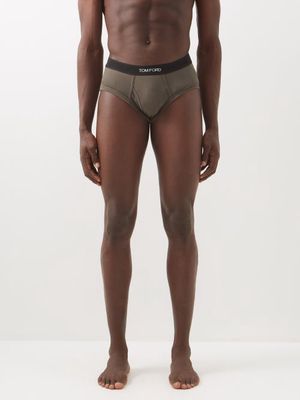 Tom Ford - Logo-jacquard Cotton-blend Jersey Briefs - Mens - Dark Green