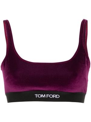 TOM FORD logo-jacquard velvet bralette top - Purple