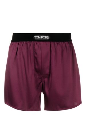 TOM FORD logo-patch satin boxer shorts - Purple