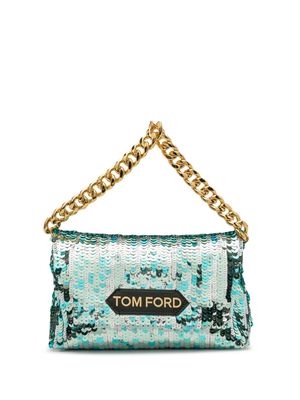 TOM FORD logo-patch sequinned mini bag - Blue
