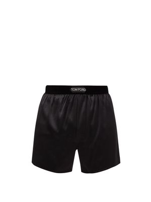 Tom Ford - Logo-patch Silk-blend Boxer Shorts - Mens - Black